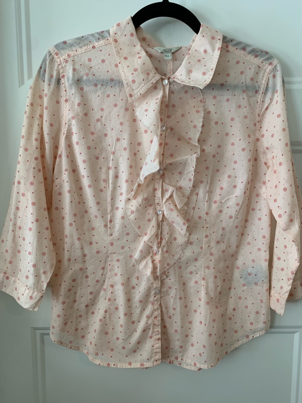 Jacob , women's light cotton blouse with ruffles light peachy color